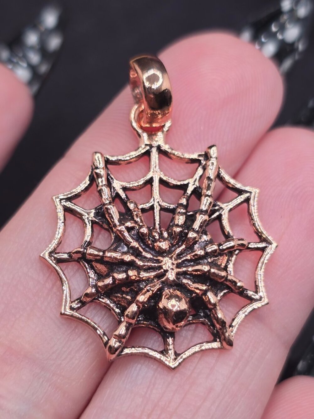 Copper Spider Web Pendant Gothic Halloween Jewelry